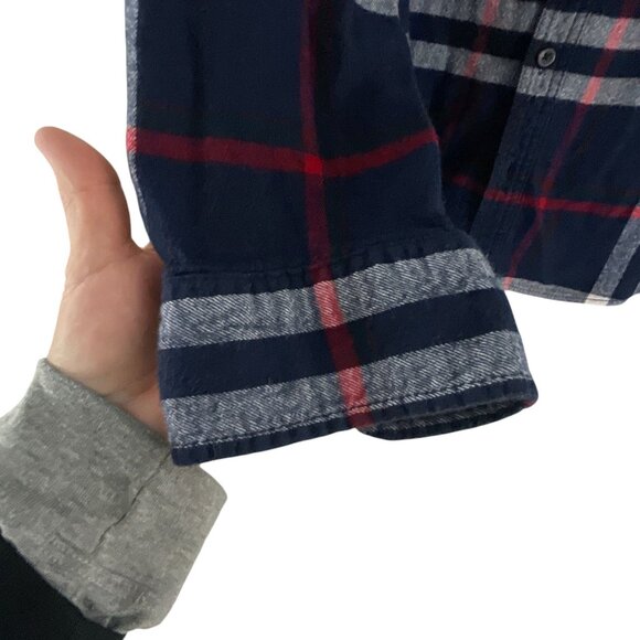 St. Johns Bay Men's Plaid Button-Up Shirt In Navy Red 2XL Cotton Blend Western - Picture 6 of 8